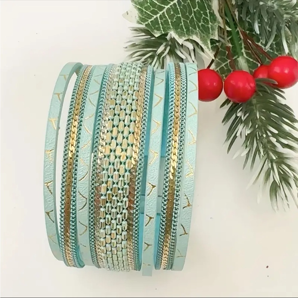 Bohemian Style Pu Leather Multi-Layer Magnetic Br… - image 1